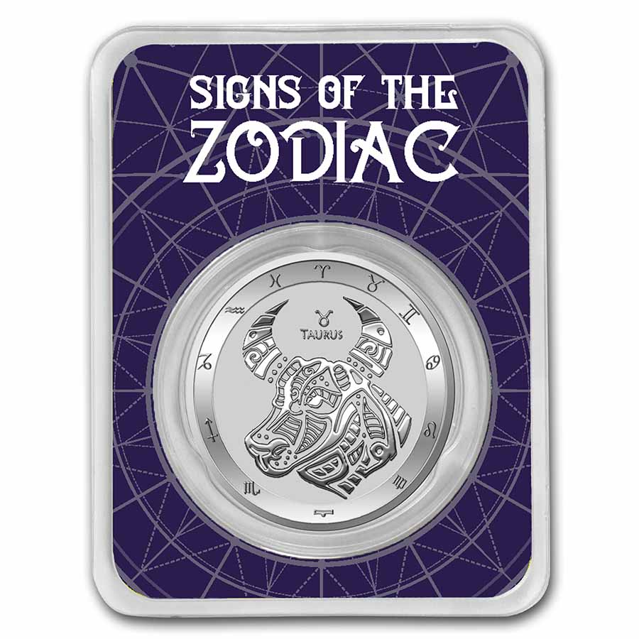 Zodiac HoroscopeTaurus1 oz .999 Silver BU Round USA Made Capsuled Coin 